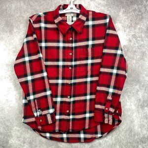 Wrangler Rancher Flannel Button Shirt Womens Small Red Windowpane Plaid L/S